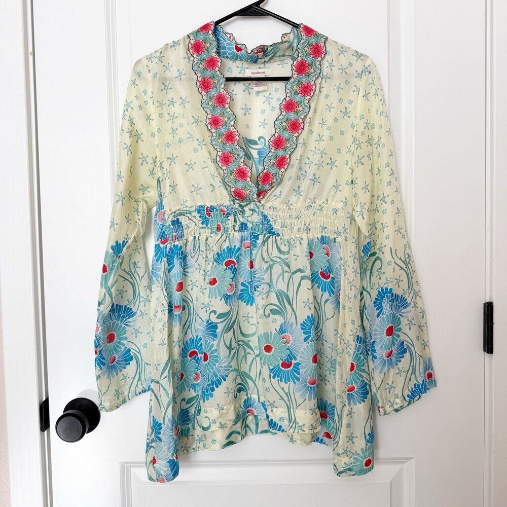 Sundance Womens Silk Embroidered Top XS Boho Indie Fairy Ethereal Lightweight